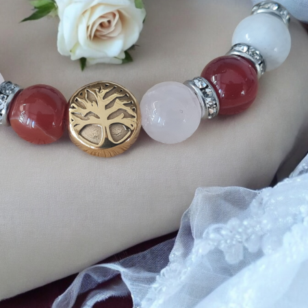 Bracelet cornaline, pierre de lune et quartz rose